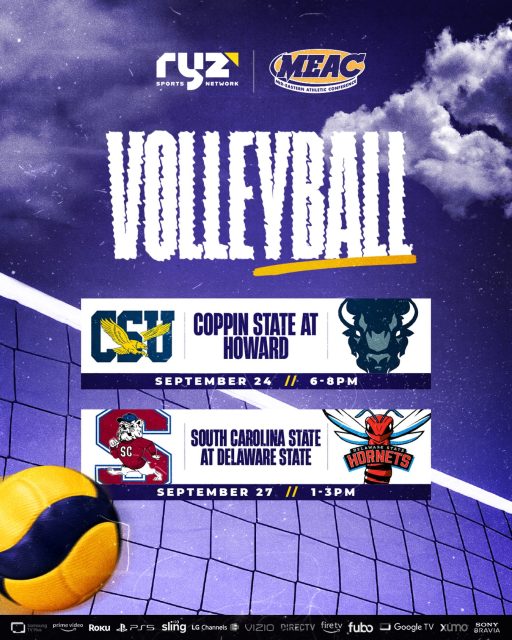 @meacsports Volleyball is LIVE on Ryz Sports Network! 🏐🔥

Conference play is here and we’ve got two MEAC matchups coming your way!

🏆 TONIGHT | 6 PM ET
@coppinstatevb at @howardvolleyball 
The defending MEAC champs roll into D.C. on a 7-match winning streak for a rematch of last year’s MEAC Championship. 👀

🔥 SUNDAY | 1 PM ET
@scstatewvb at @delawarestatevb
The Bulldogs head to Dover to battle a Delaware State squad entering MEAC play with the conference’s best overall record.

Two conference clashes. One place to watch.

📺 LIVE on Ryz Sports Network

WATCH LIVE and FREE on Ryz Sports Network! Our channel is available on Amazon Prime (and Live on Linear), Amazon Fire, Sony PS5, DIRECTV, Google TV, Roku, LG Channels, Samsung TV Plus, VIZIO WatchFree+, Fubo or Xumo!

#volleyball #ncaa #ncaavolleyball #womenssports #vb