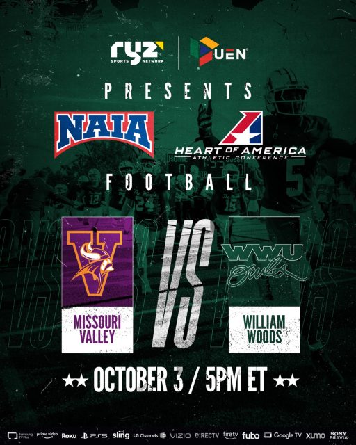 @playnaia football // A Heart of America showdown hits Fulton as Missouri Valley @mvu.football battles William Woods @wwuowlsfb this afternoon on Ryz Sports Network!
The Owls enter 3-2 and riding THREE straight wins, while the Vikings arrive fresh off a dramatic last-second victory of their own.
And if last year was any indication… buckle up. 👀
William Woods erased a big halftime deficit to steal a 36-35 thriller from Missouri Valley in their last meeting.
⚔️ Missouri Valley at William Woods 🦉
🕔 5 PM ET
📺 LIVE on Ryz Sports Network
Heart football. Saturday afternoon. Let’s ride. 🔥
Watch LIVE and FREE on Ryz Sports Network! Our channel is available on Amazon Prime (and Live on Linear), Amazon Fire, Sony PS5, DIRECTV, Google TV, Roku, LG Channels, Samsung TV Plus, VIZIO WatchFree+, Fubo or Xumo!
#football #naia #cfb #naiafootball #collegefootball