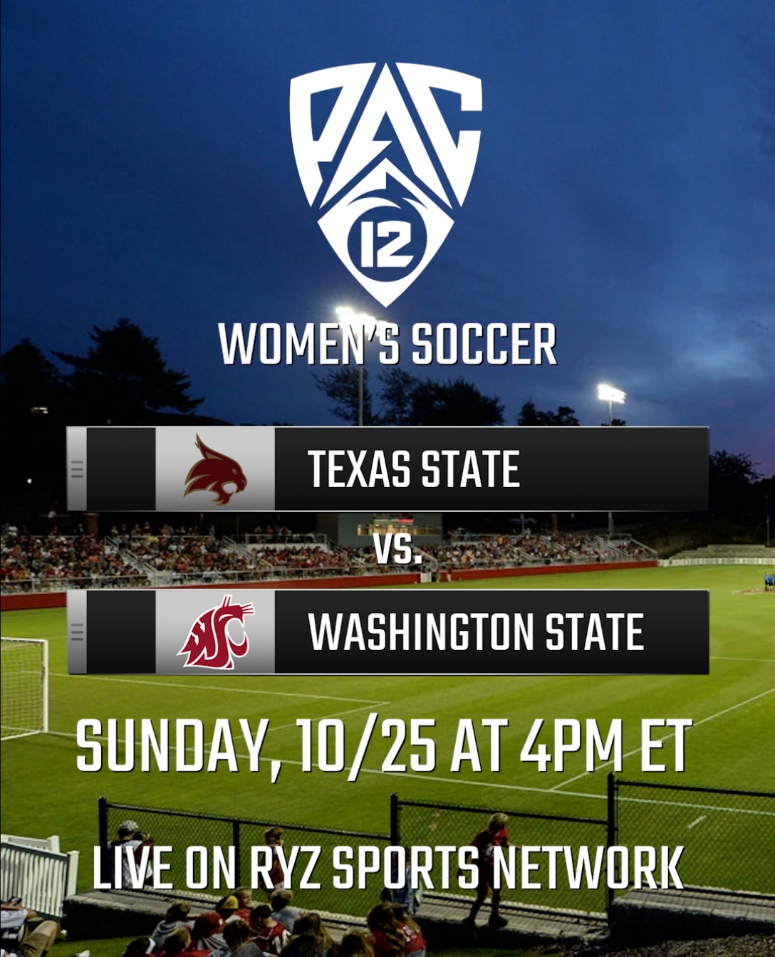 ⚽ We’ve got a huge @pac12conference Women’s Soccer match LIVE on Ryz Sports Network!
Two teams. Tied in the standings. One massive conference showdown.
Texas State heads to Pullman to battle Washington State, with BOTH squads fighting to secure a spot in the Pac-12 Tournament! With the top four teams advancing, every point matters down the stretch!
⚽ Texas State 🆚 Washington State
📅 TODAY | October 25
⏰ 4:00 PM ET
📺 LIVE on Ryz Sports Network
Watch LIVE and FREE on Ryz Sports Network! Our channel is available on Amazon Prime (and Live on Linear), Amazon Fire, Sony PS5, DIRECTV, Google TV, Roku, LG Channels, Samsung TV Plus, VIZIO WatchFree+, Fubo or Xumo!
#soccer #pac12 #wsoc #ncaasoccer #collegesoccer
