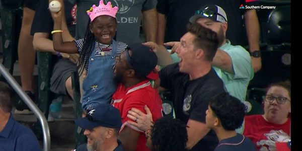 6-year-old birthday girl grabs milestone HR ball, smiles the biggest smile