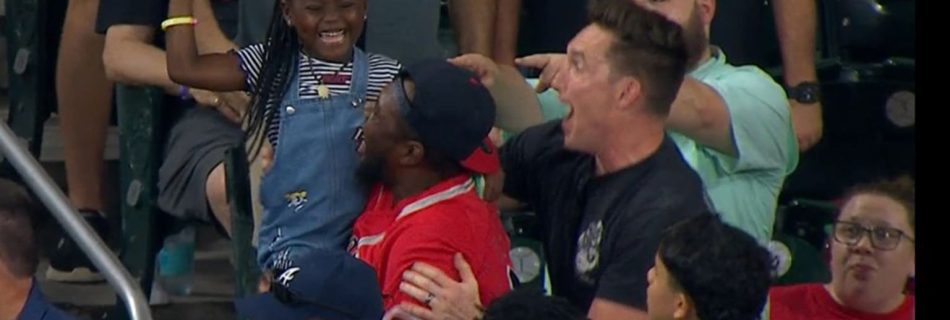 6-year-old birthday girl grabs milestone HR ball, smiles the biggest smile