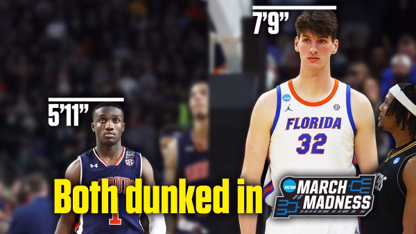 Slam dunks from men’s college basketball players, by different heights