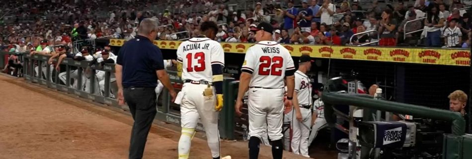 Acuña exits with left shin contusion after fouling ball off leg