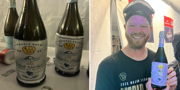 Crew shouts out family (and Ueck) with custom bottles of celebratory bubbly