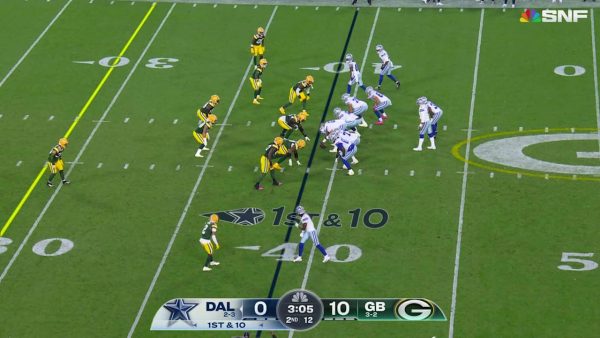 Dak Prescott dodges a would-be sack before delivering 16-yard dart to George Pickens