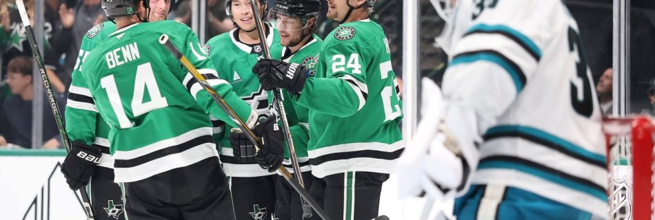 Oettinger makes 13 saves, Stars shut out Celebrini-less Sharks