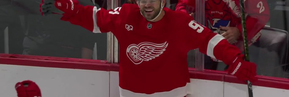 DeBrincat responds with a backhand shot