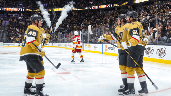 Stone scores hat trick, Golden Knights cruise past Flames Stone scores hat trick, Golden Knights cruise past Flames