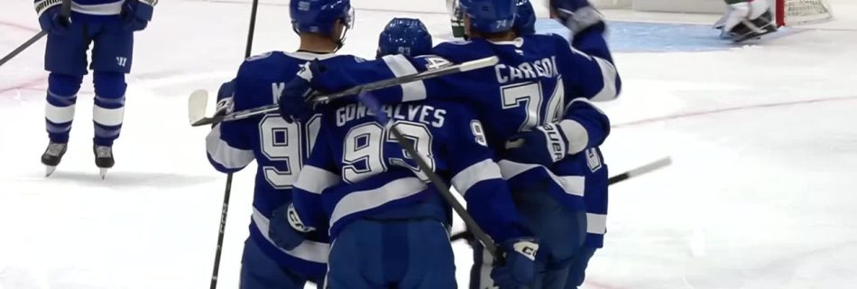 Carlson’s first goal with Lightning