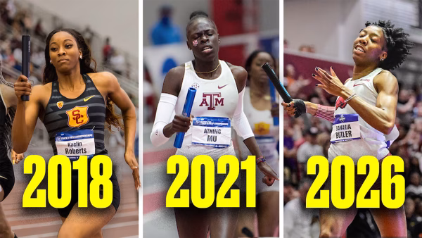 Every NCAA women’s indoor 4x400m relay championship since 2018