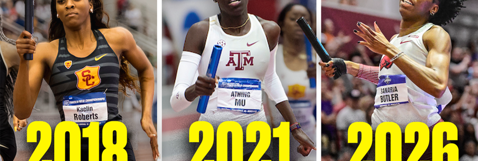 Every NCAA women’s indoor 4x400m relay championship since 2018