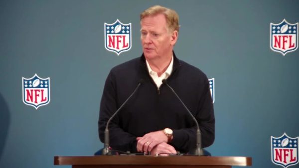NFL Commissioner Roger Goodell addresses the media