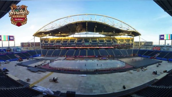 Prepping the ice for Heritage Classic
