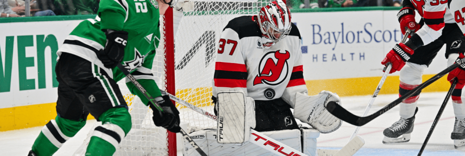 Hellebuyck makes 16 saves in Devils debut, helps cool down red-hot Stars
